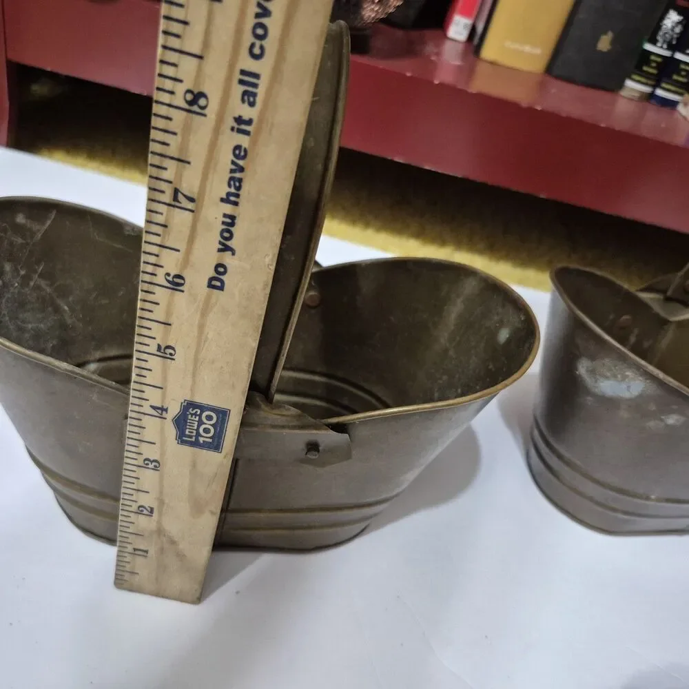 Vintage Brass Coal Scuttle Set of 2 India Fireplace Decor Planter Buckets